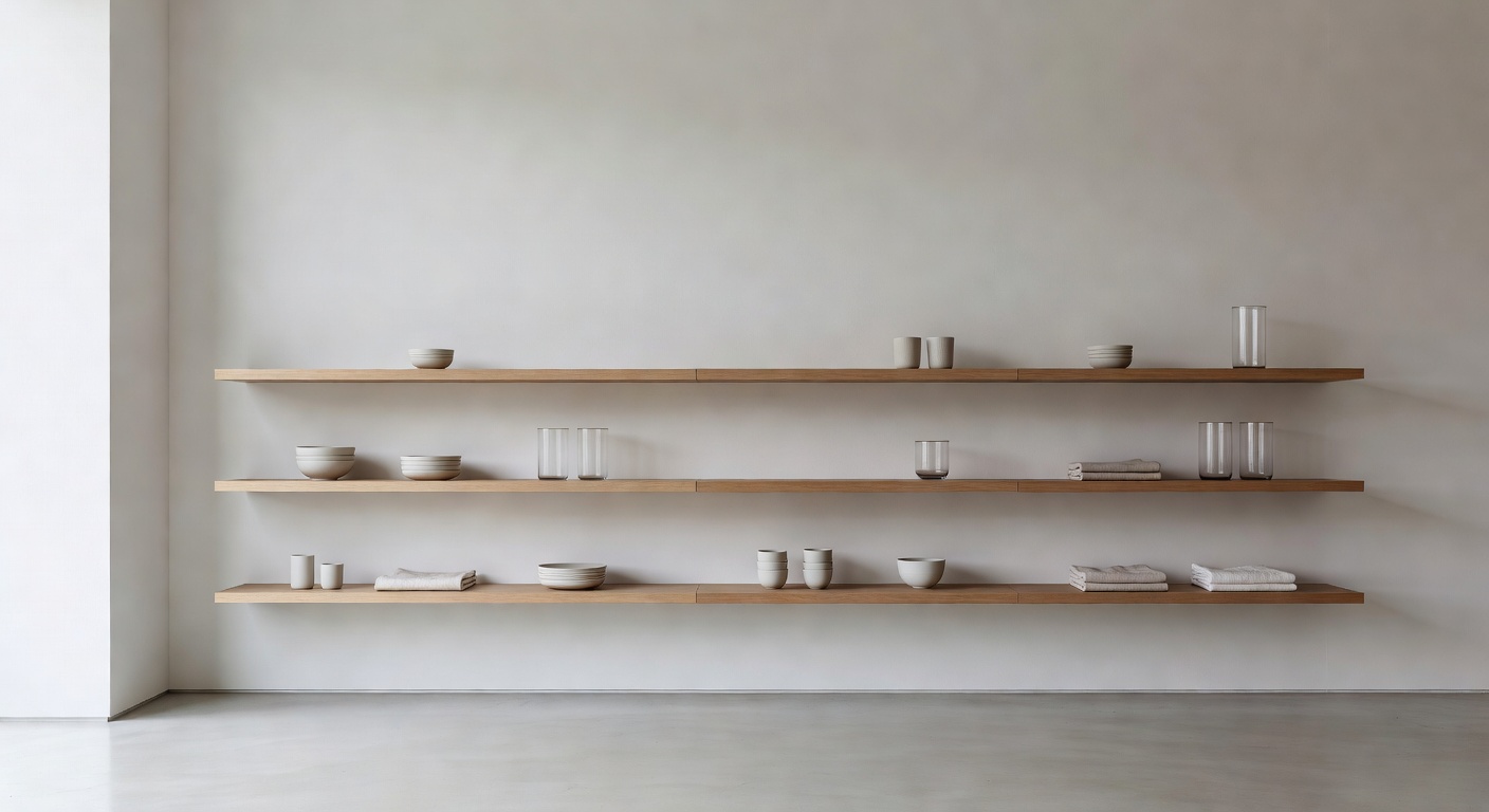 Minimalist store interior with clean shelving